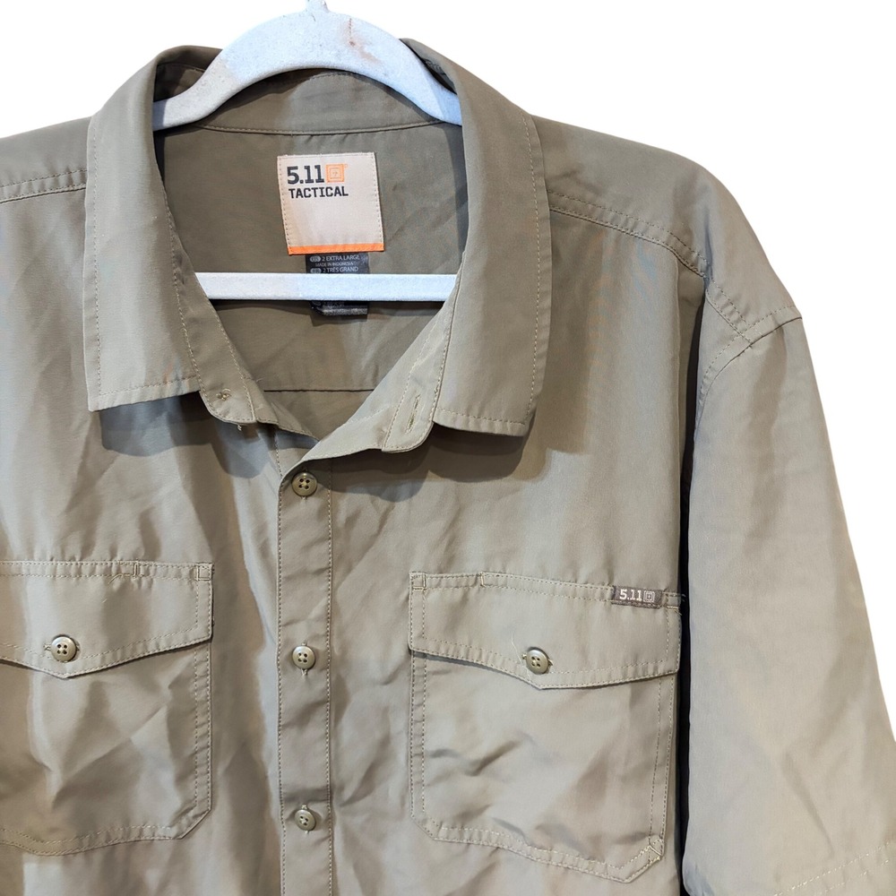 5.11 Tactical Freedom Flex Mens 2XL Olive Green Short Sleeve Button UPF 50 Shirt